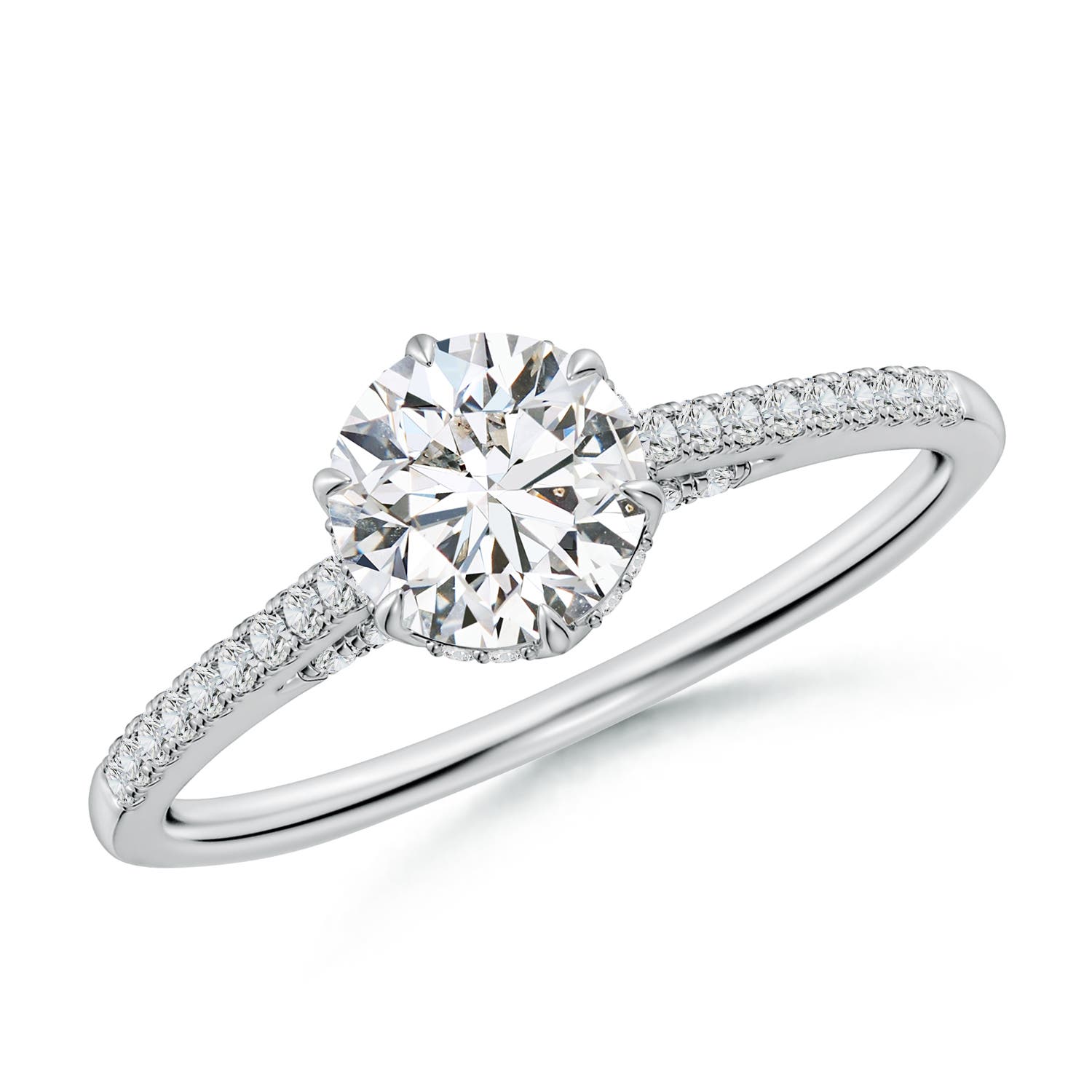 6mm HSI2 Six Prong-Set Round Diamond Cathedral Engagement Ring in 18K White Gold