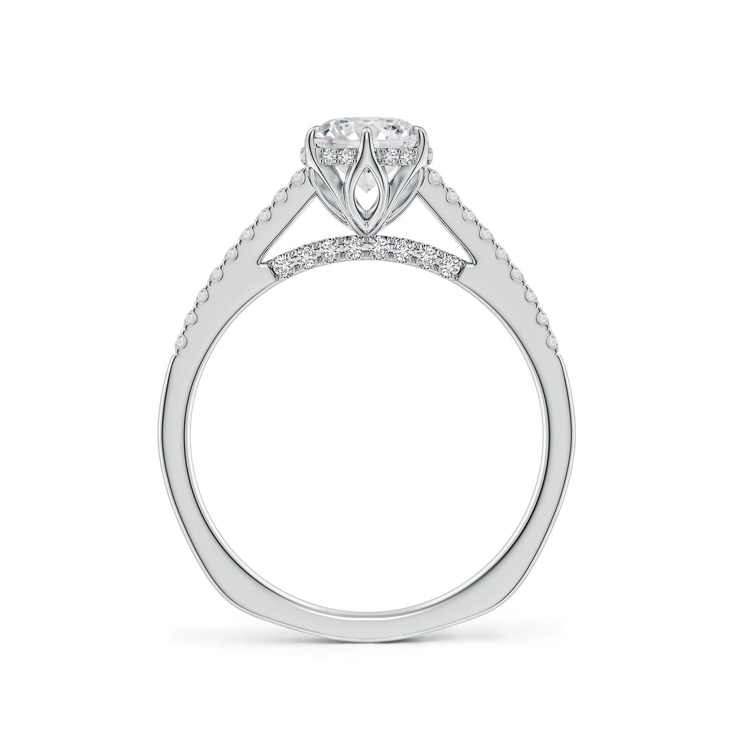 6mm HSI2 Six Prong-Set Round Diamond Cathedral Engagement Ring in 18K White Gold