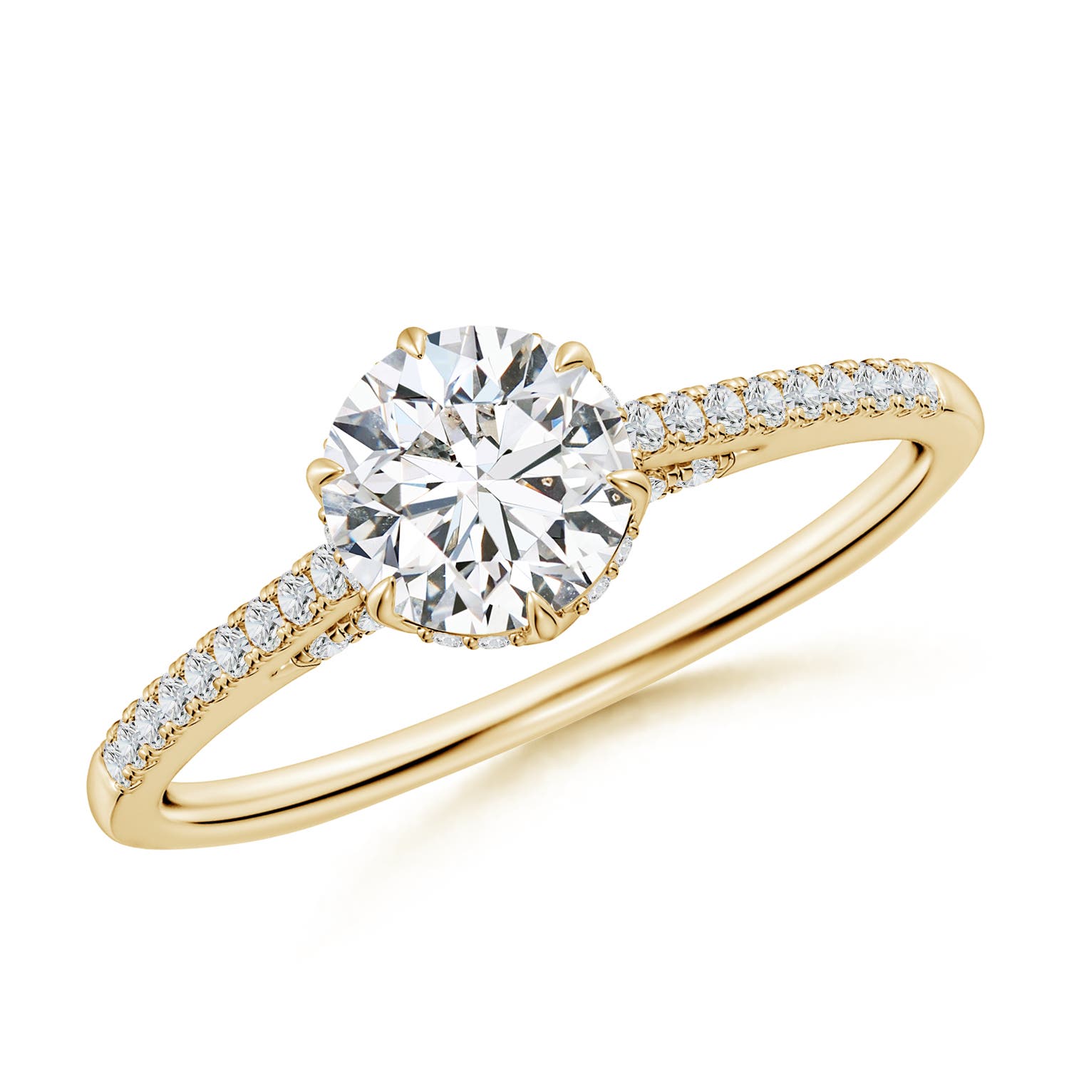 6mm HSI2 Six Prong-Set Round Diamond Cathedral Engagement Ring in 18K Yellow Gold