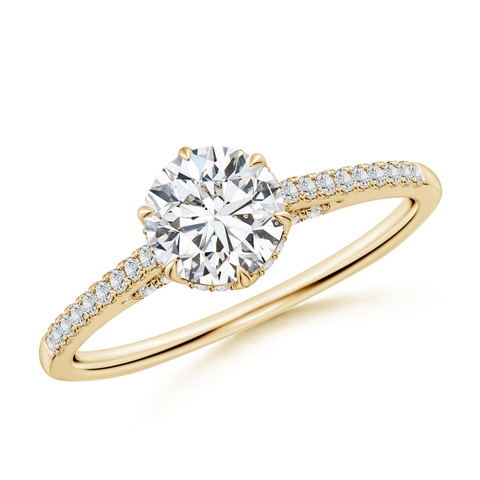 6mm HSI2 Six Prong-Set Round Diamond Cathedral Engagement Ring in 18K Yellow Gold