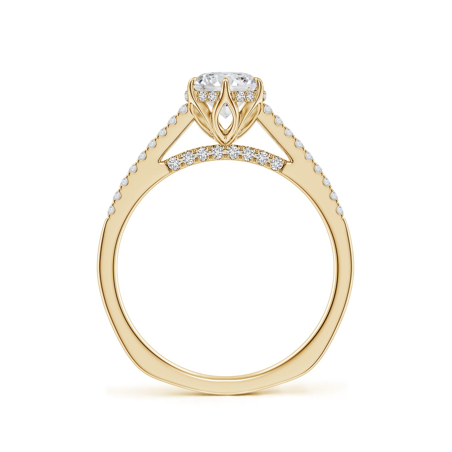 6mm HSI2 Six Prong-Set Round Diamond Cathedral Engagement Ring in 18K Yellow Gold