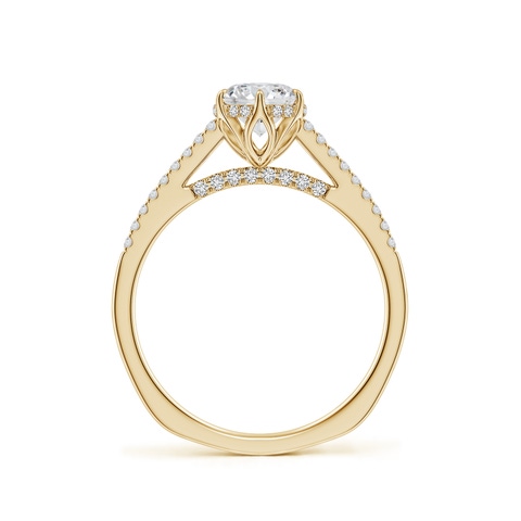 6mm HSI2 Six Prong-Set Round Diamond Cathedral Engagement Ring in 18K Yellow Gold