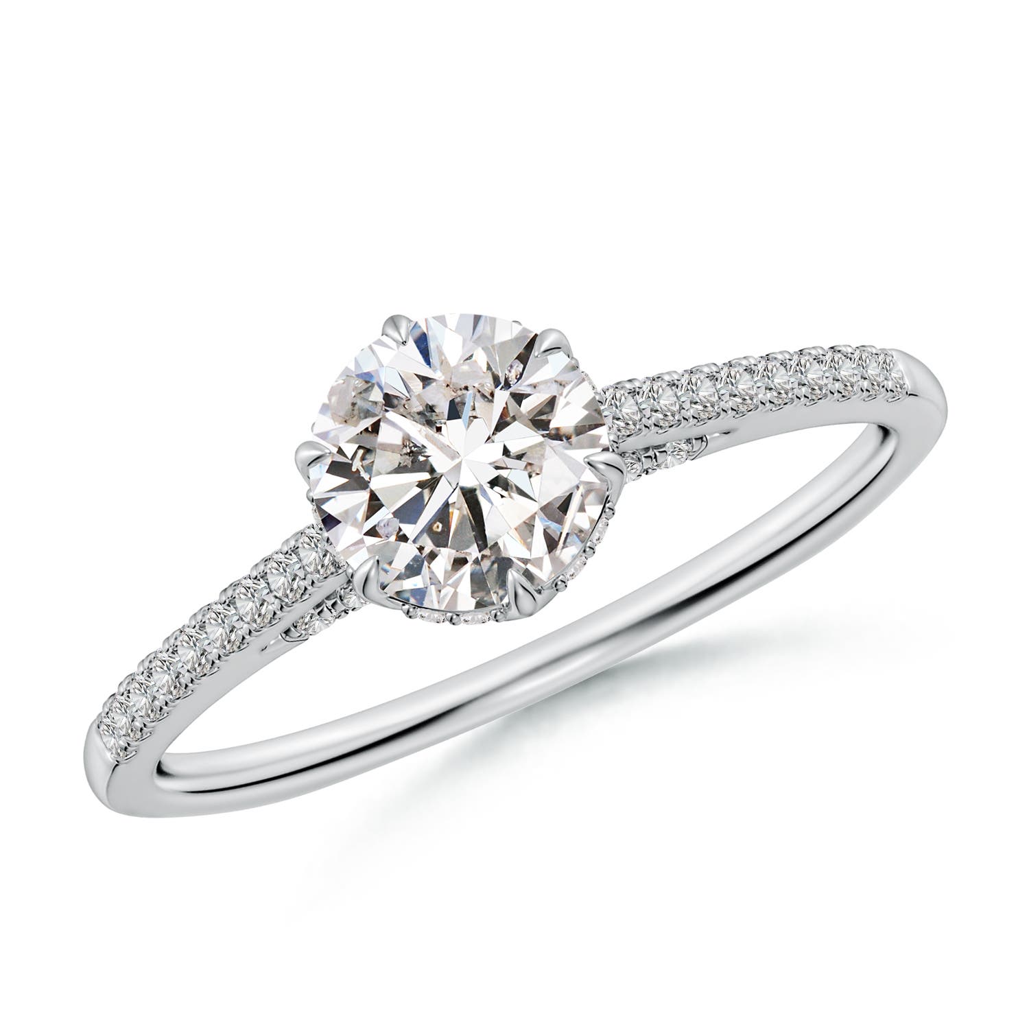 6mm IJI1I2 Six Prong-Set Round Diamond Cathedral Engagement Ring in 18K White Gold