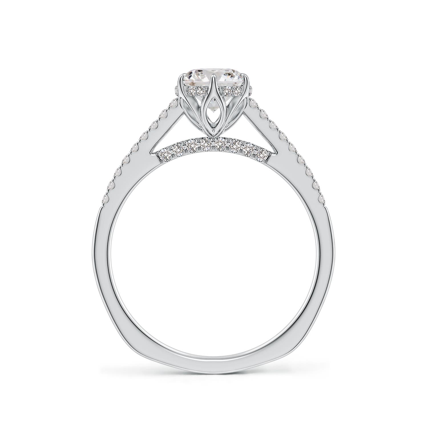6mm IJI1I2 Six Prong-Set Round Diamond Cathedral Engagement Ring in 18K White Gold