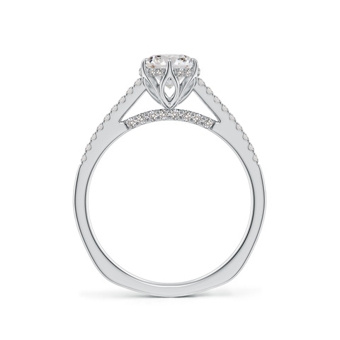 6mm IJI1I2 Six Prong-Set Round Diamond Cathedral Engagement Ring in 18K White Gold