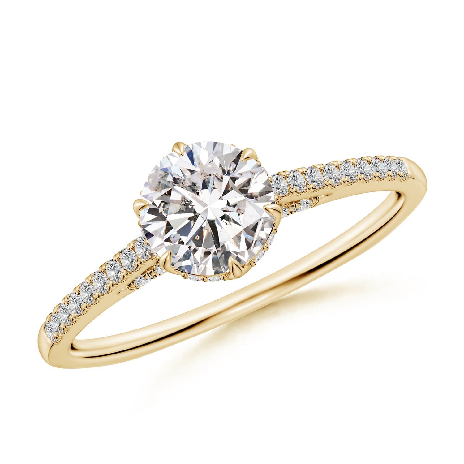 6mm IJI1I2 Six Prong-Set Round Diamond Cathedral Engagement Ring in Yellow Gold