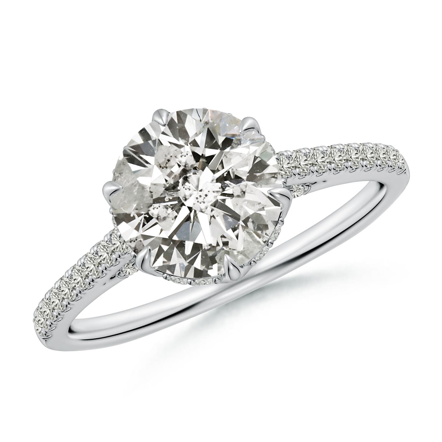 8mm KI3 Six Prong-Set Round Diamond Cathedral Engagement Ring in P950 Platinum