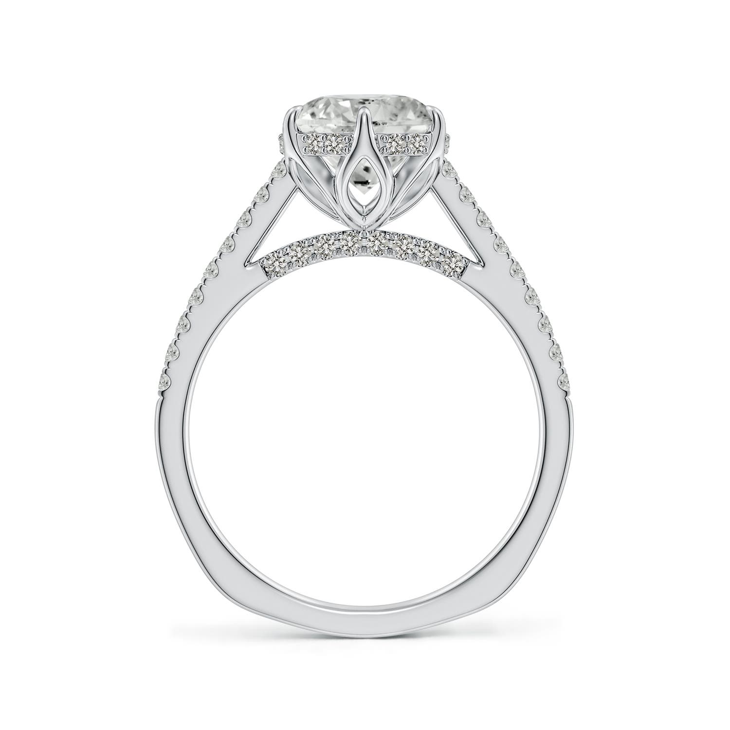 8mm KI3 Six Prong-Set Round Diamond Cathedral Engagement Ring in P950 Platinum