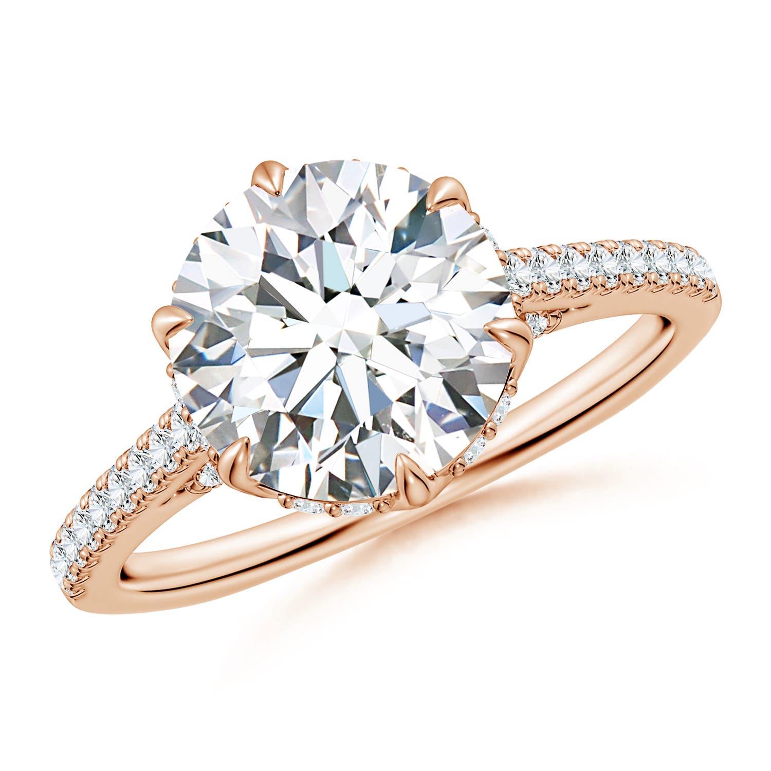 9.2mm GVS2 Six Prong-Set Round Diamond Cathedral Engagement Ring in 18CT Rose Gold