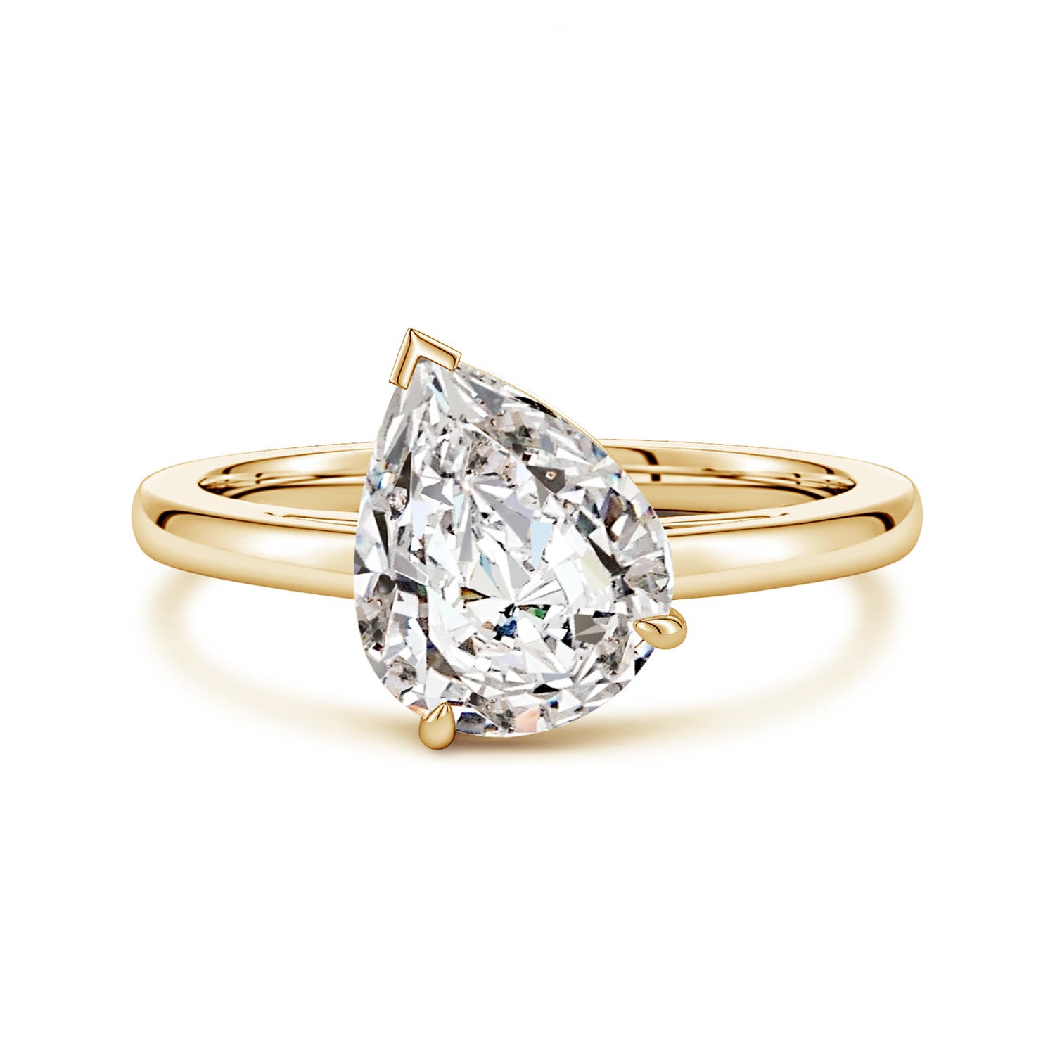 10x8mm IJI1I2 Claw-Set Tilted Pear Diamond Solitaire Engagement Ring in Yellow Gold