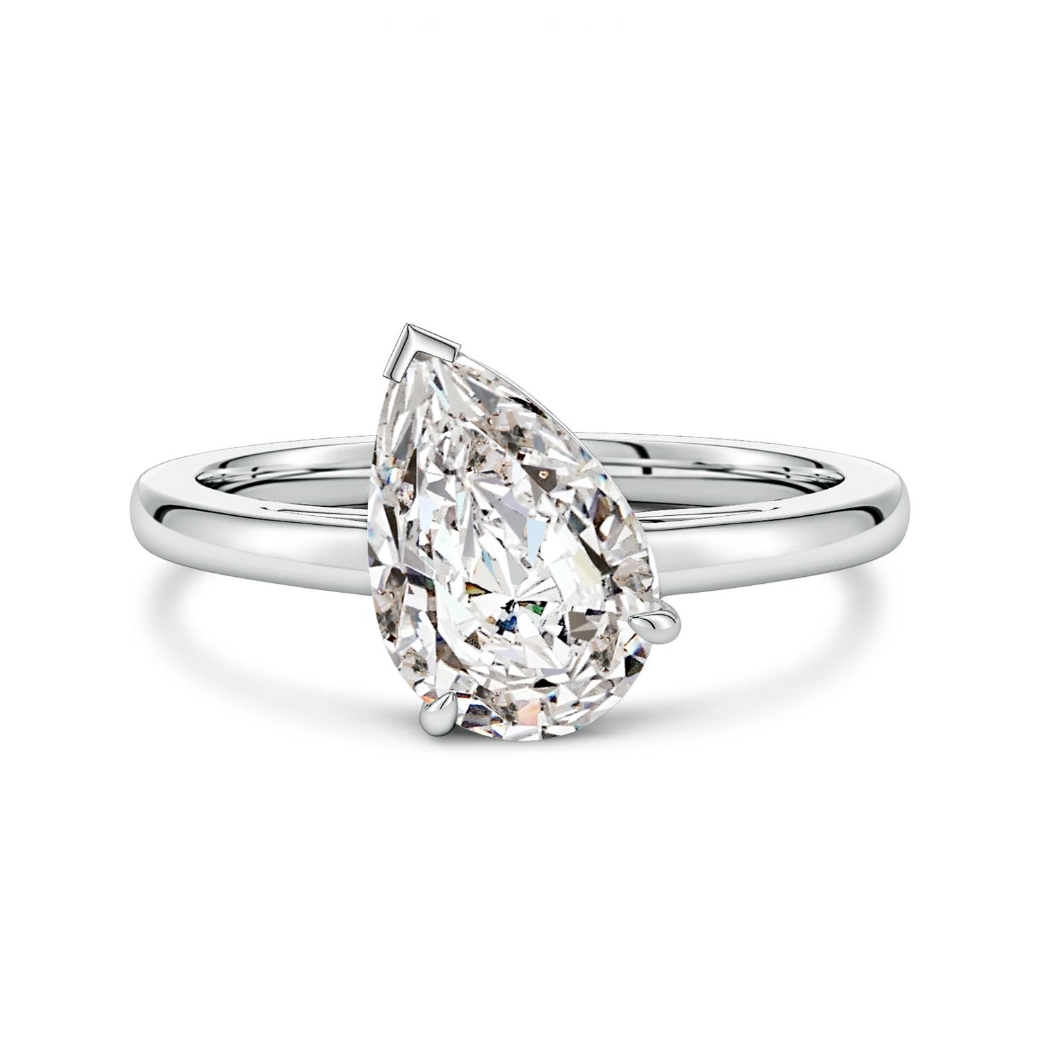 11x7mm IJI1I2 Claw-Set Tilted Pear Diamond Solitaire Engagement Ring in 18K White Gold