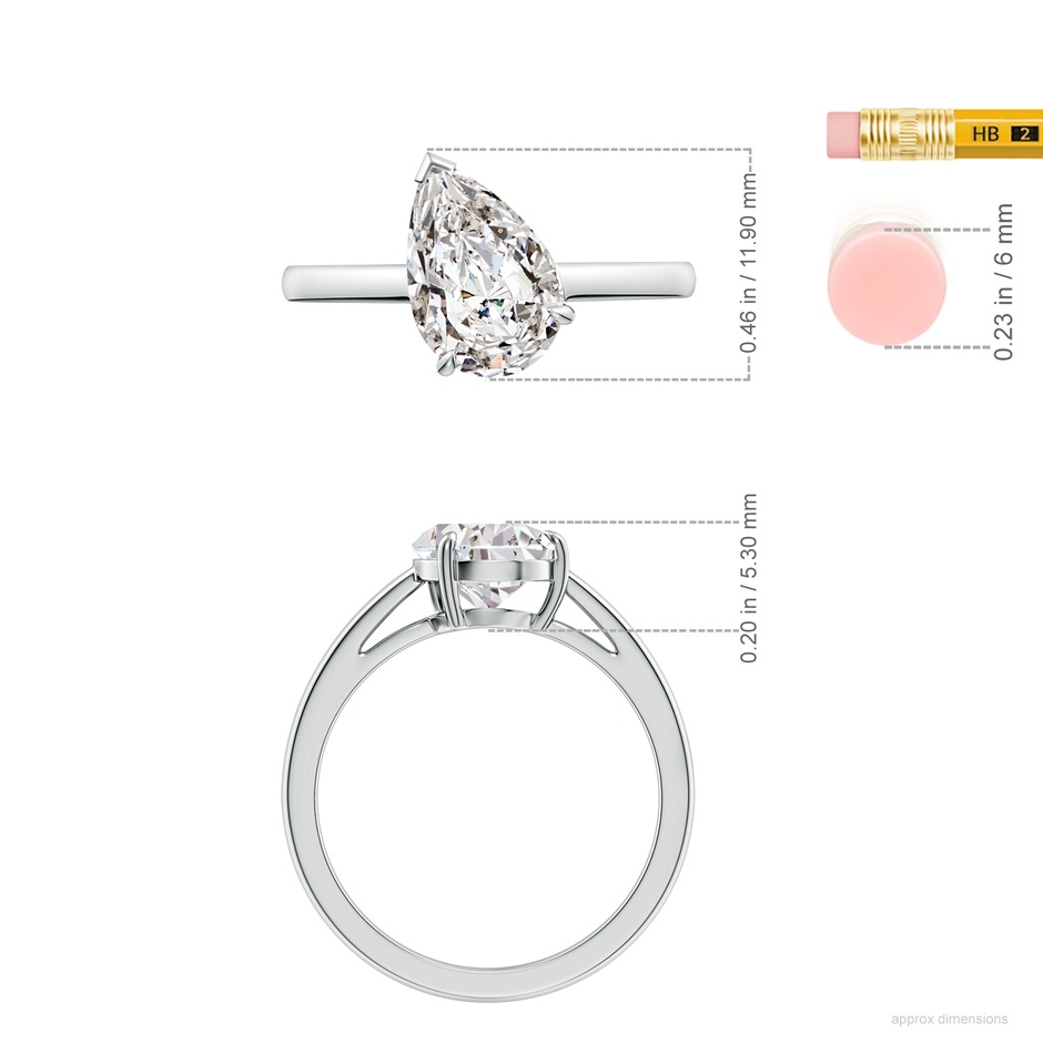 11x7mm IJI1I2 Claw-Set Tilted Pear Diamond Solitaire Engagement Ring in White Gold ruler