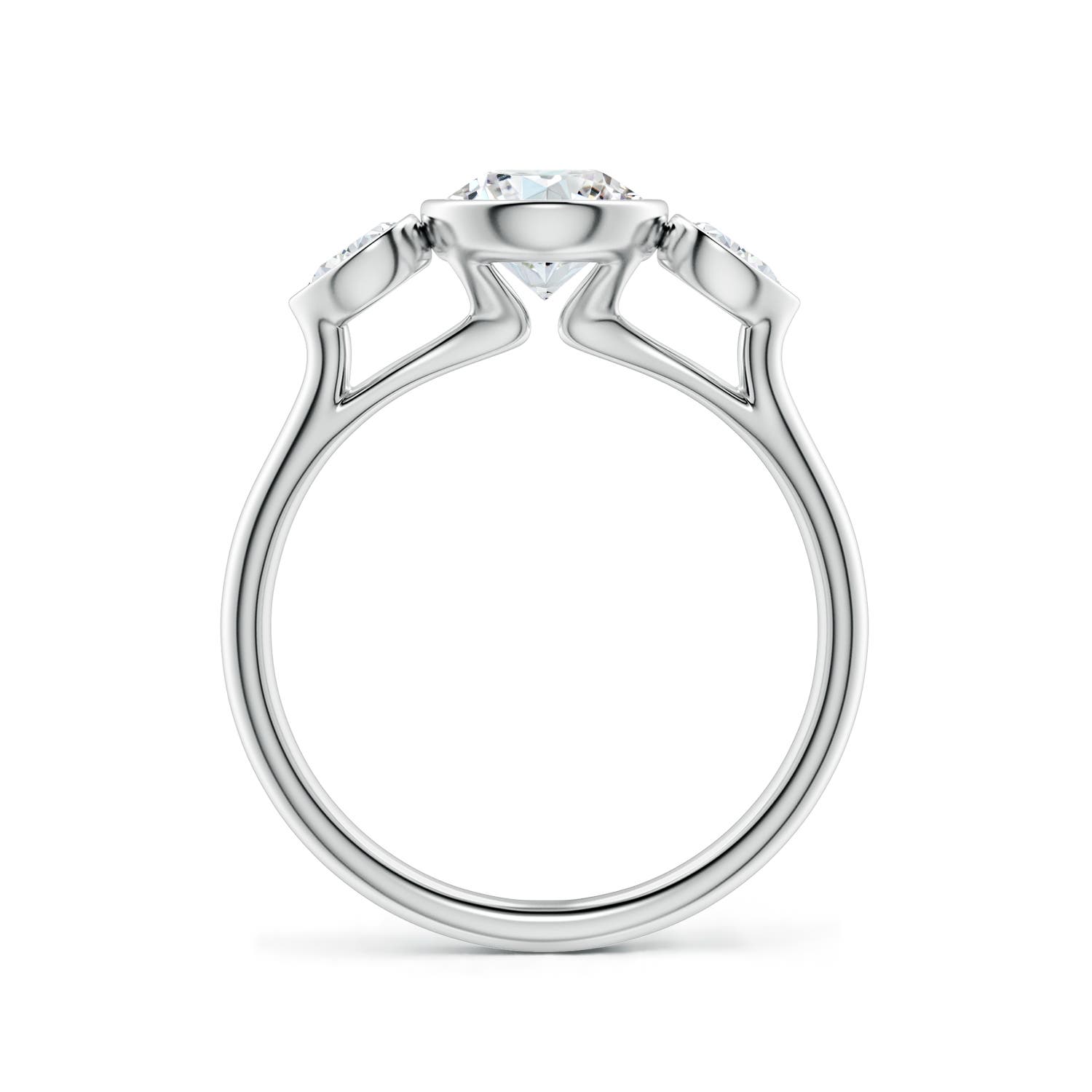 6.4mm GVS2 Bezel-Set Round and Pear Diamond Three-Stone Engagement Ring in P950 Platinum