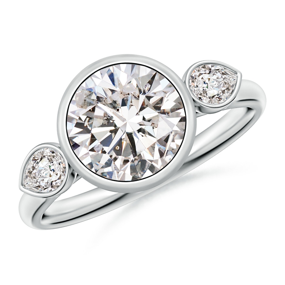 8.1mm IJI1I2 Bezel-Set Round and Pear Diamond Three-Stone Engagement Ring in White Gold 