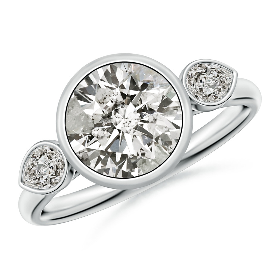 8.1mm KI3 Bezel-Set Round and Pear Diamond Three-Stone Engagement Ring in P950 Platinum 