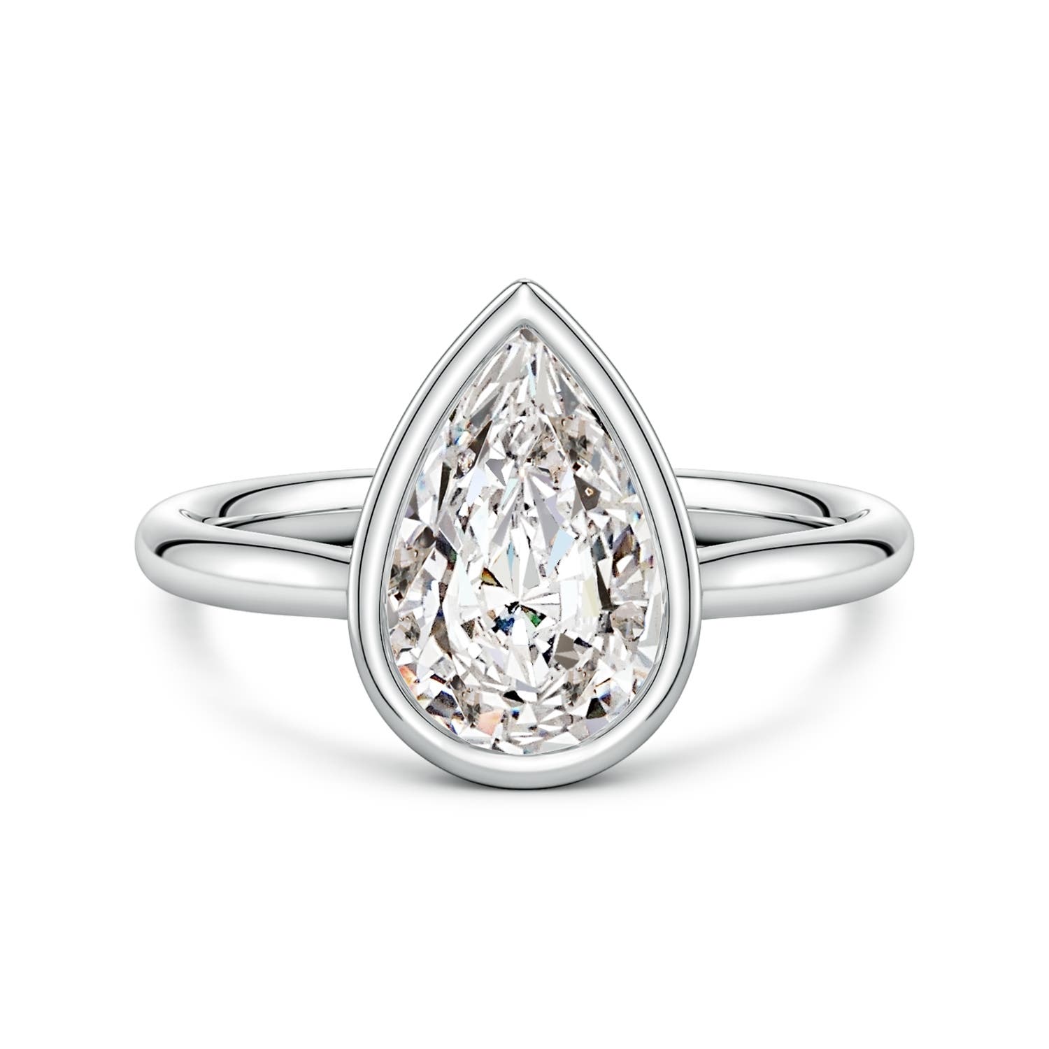 11x7mm IJI1I2 Bezel-Set Pear Diamond Solitaire Engagement Ring in White Gold