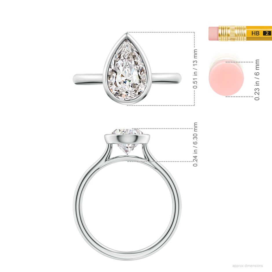 11x7mm IJI1I2 Bezel-Set Pear Diamond Solitaire Engagement Ring in White Gold ruler