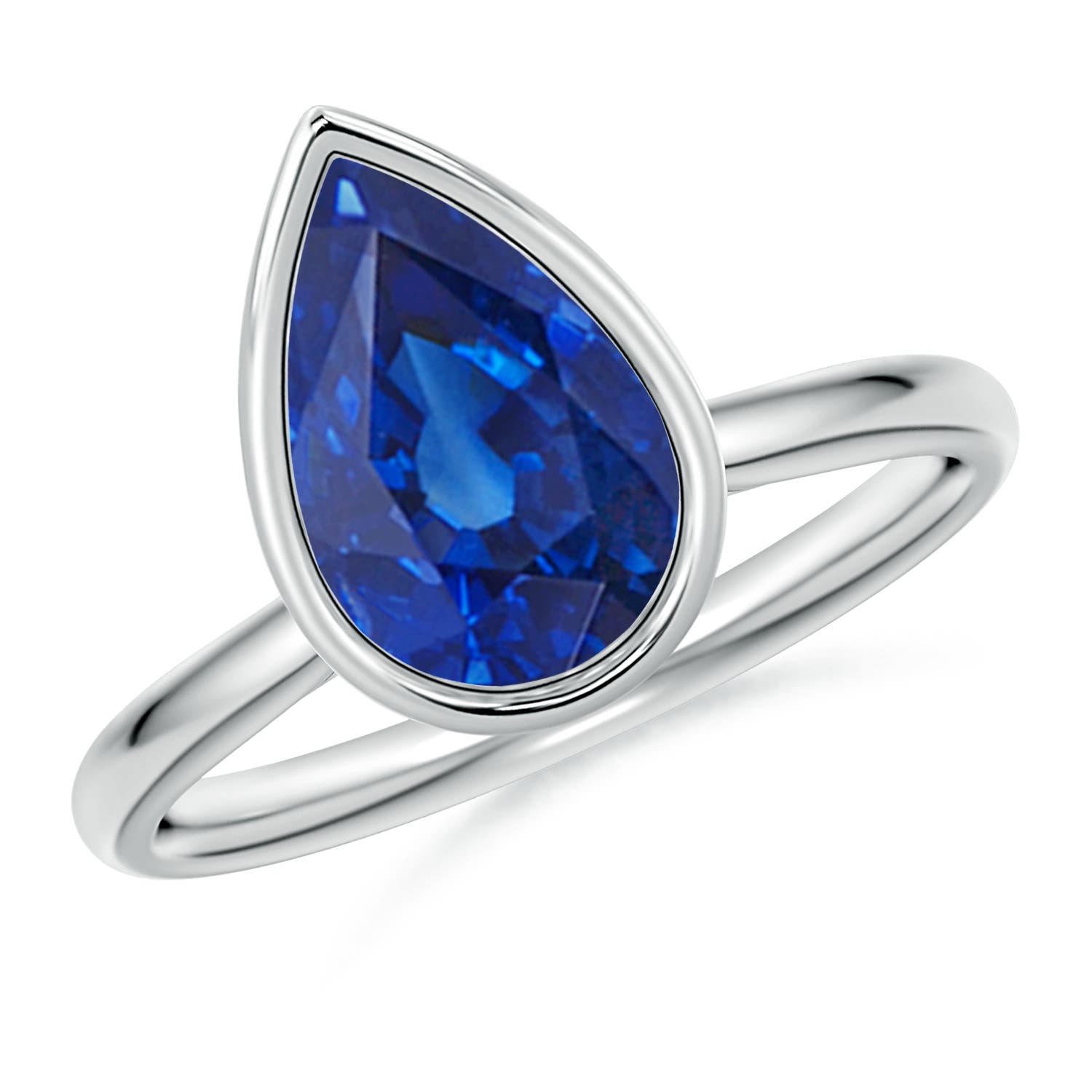 10x8mm AAA Bezel-Set Pear Blue Sapphire Solitaire Engagement Ring in White Gold