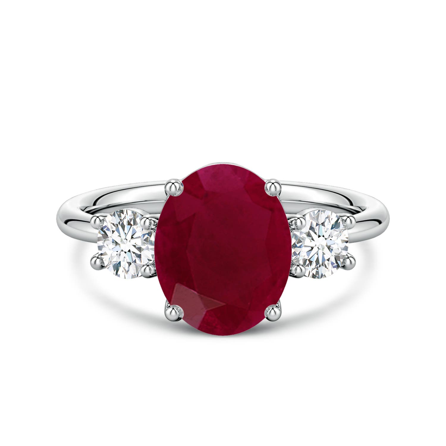 Angara 3.8 Ctw Oval Ruby And Round Diamond Three-stone Engagement Ring In Metallic