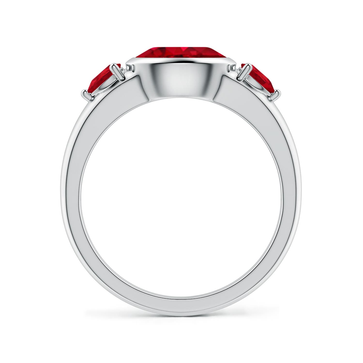8x6mm AAA East-West Oval and Pear Ruby Three-Stone Engagement Ring in 18K White Gold