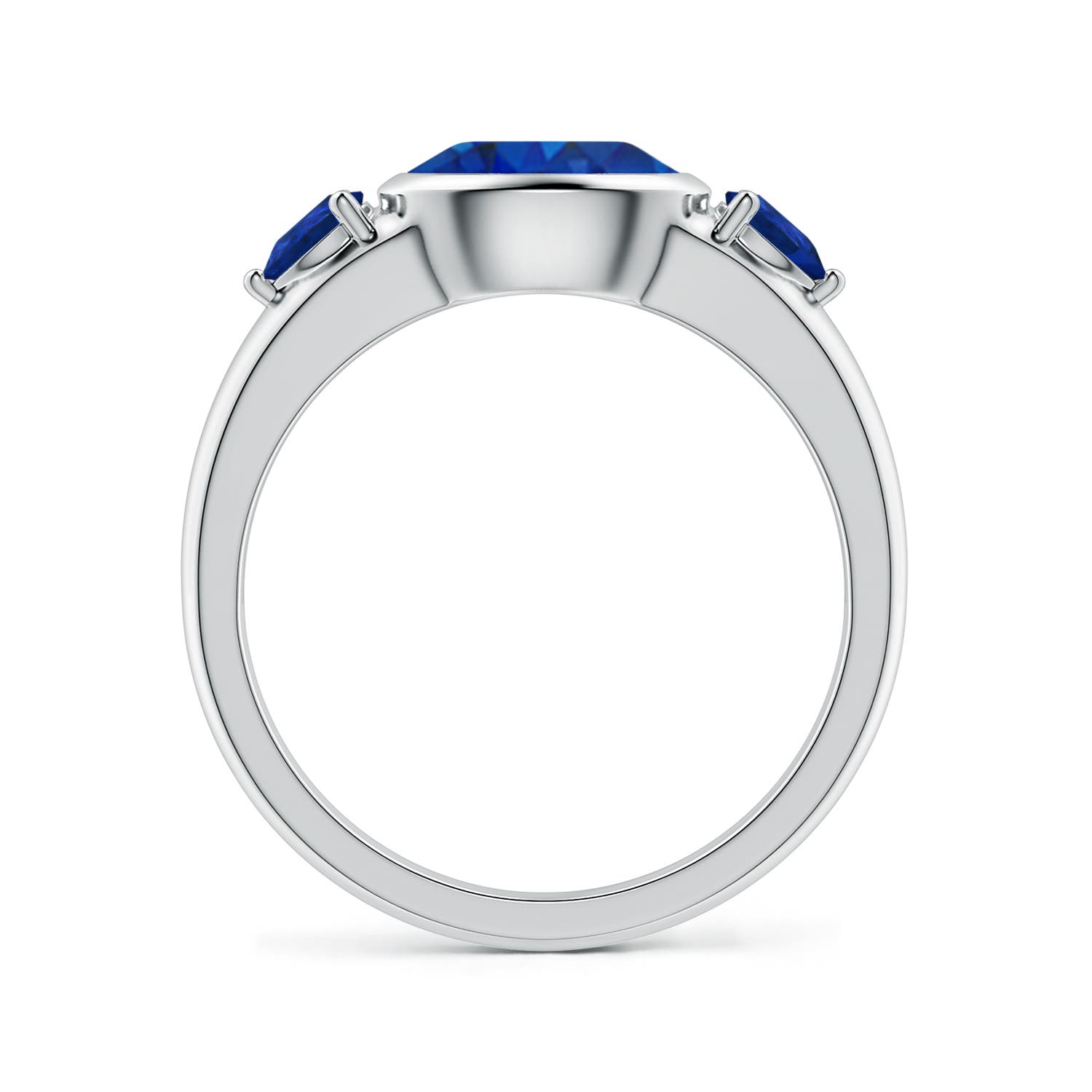 8x6mm AAA East-West Oval and Pear Blue Sapphire Three-Stone Engagement Ring in White Gold - side 2