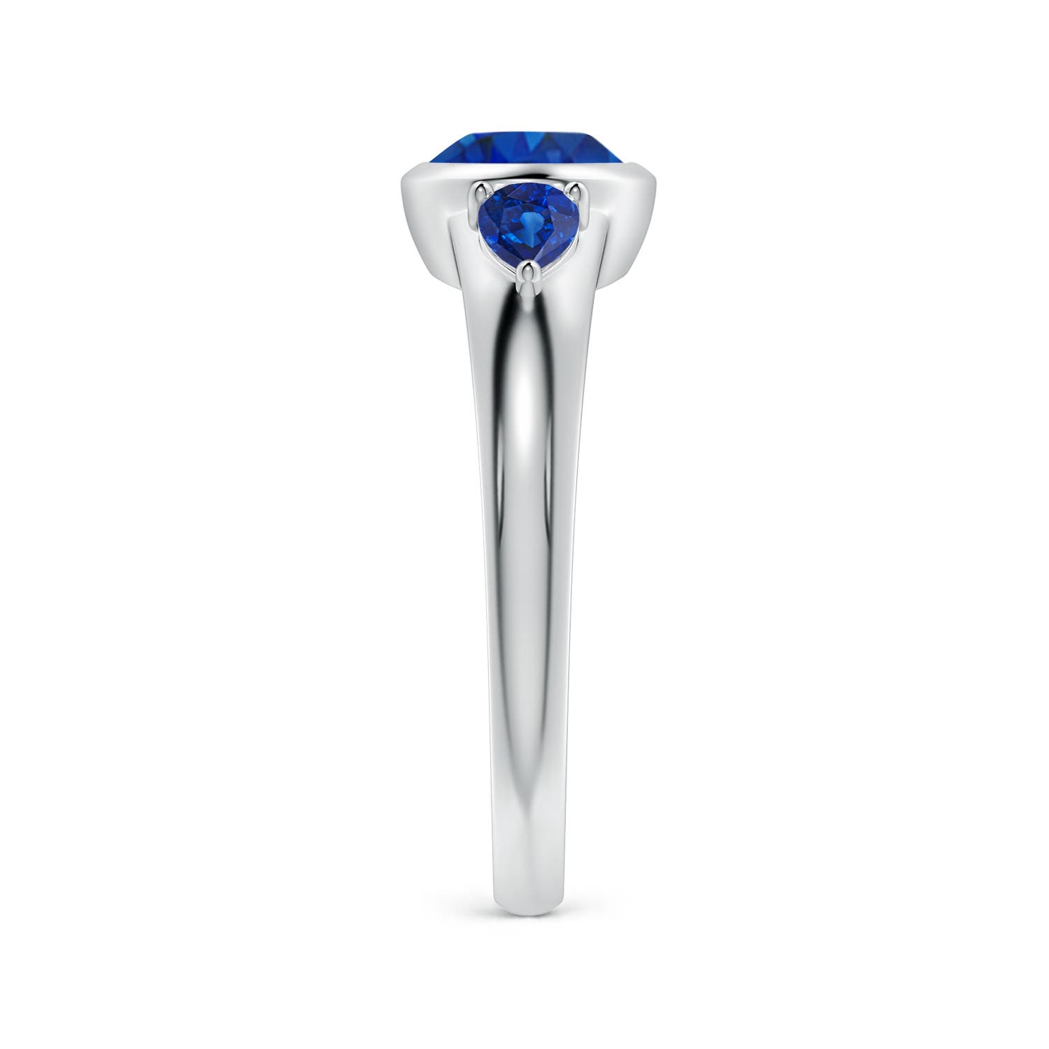 8x6mm AAA East-West Oval and Pear Blue Sapphire Three-Stone Engagement Ring in White Gold - side 3