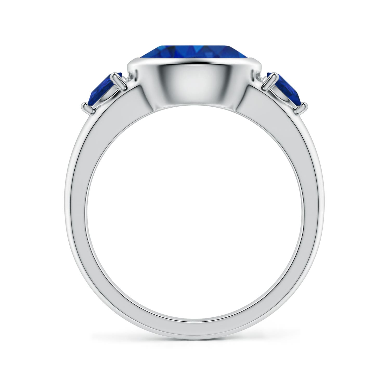 9x7mm AAA East-West Oval and Pear Blue Sapphire Three-Stone Engagement Ring in White Gold