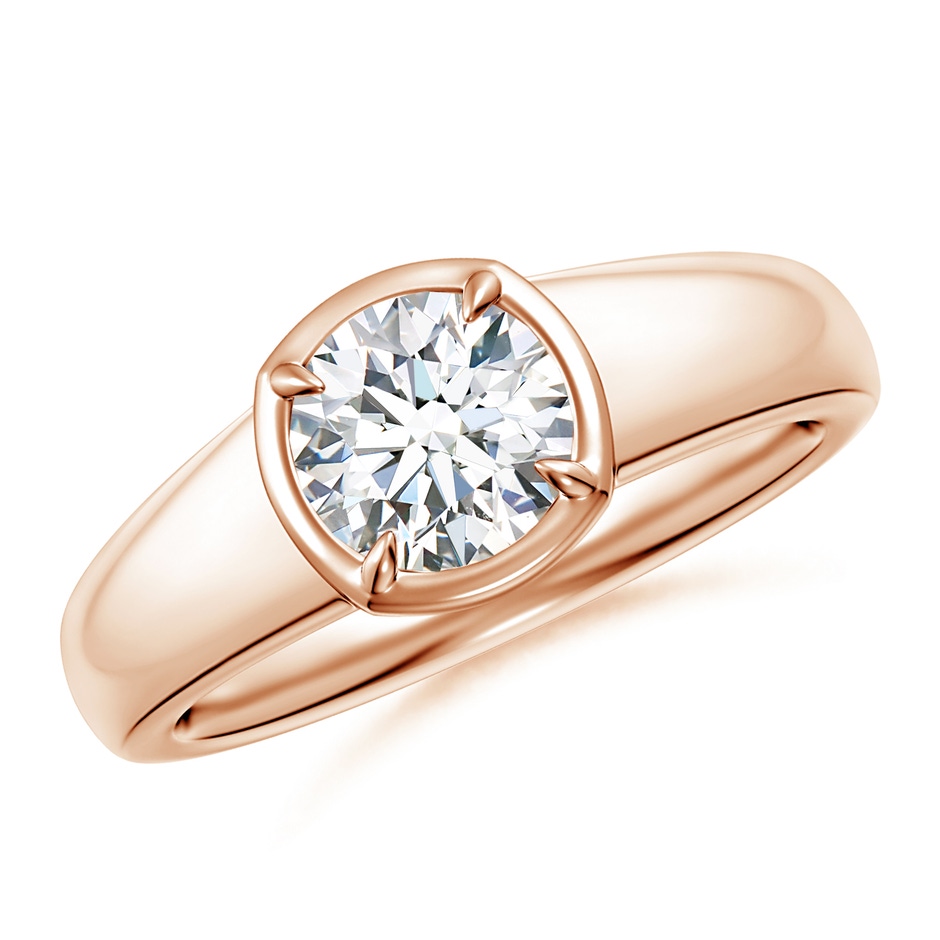 6.4mm GVS2 Bezel and Prong Round Diamond Solitaire Engagement Ring in Rose Gold 