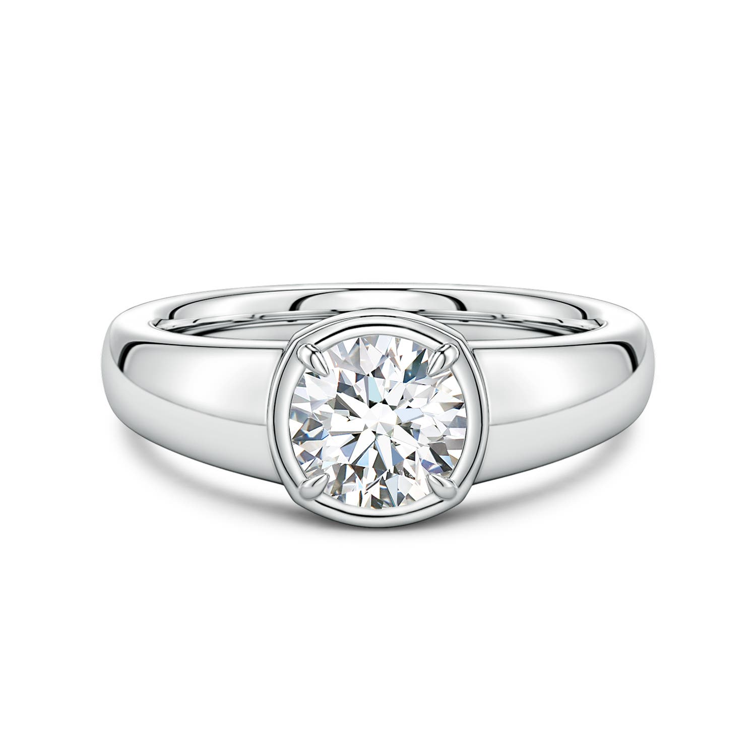 6.4mm GVS2 Bezel and Prong Round Diamond Solitaire Engagement Ring in White Gold