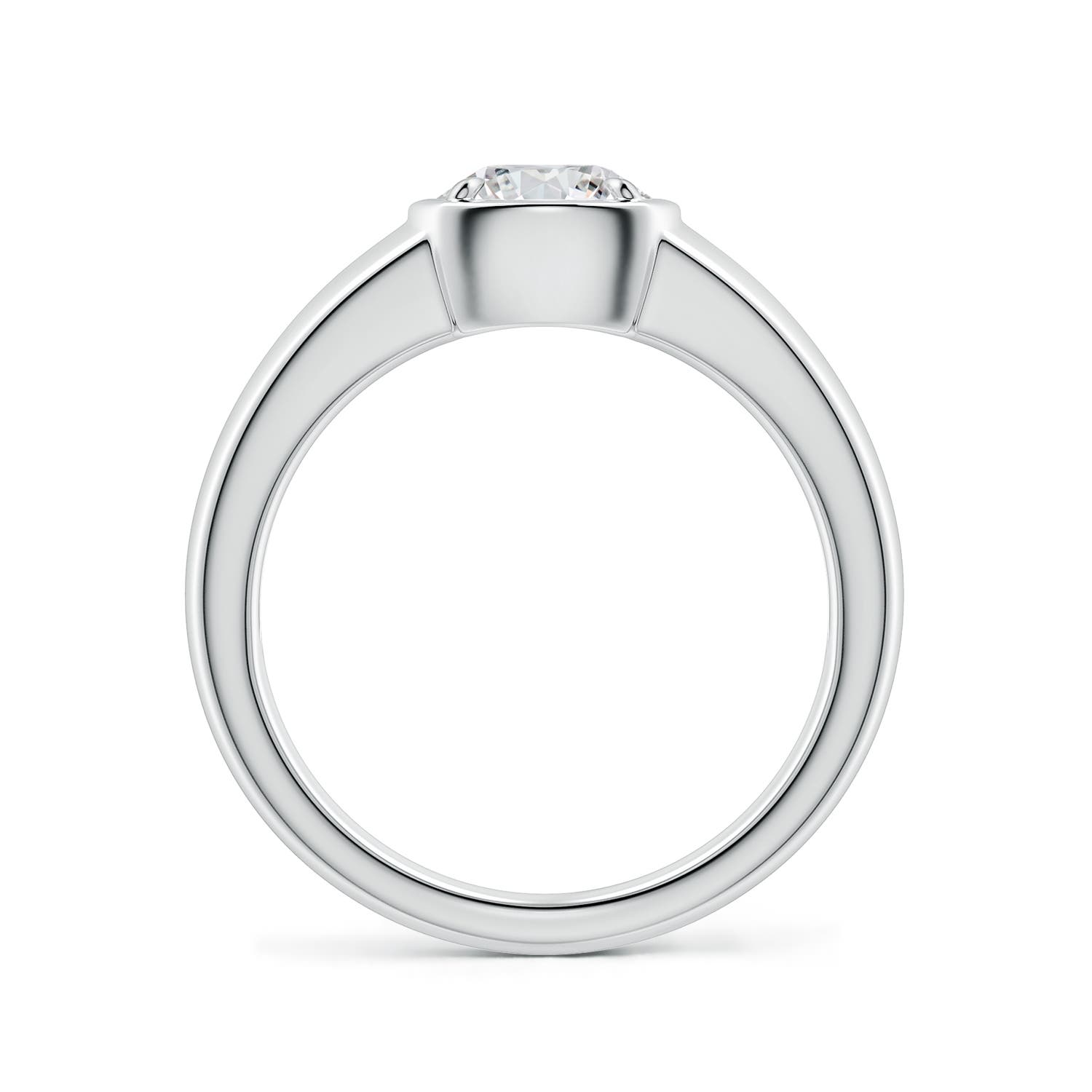 6.4mm HSI2 Bezel and Prong Round Diamond Solitaire Engagement Ring in 18K White Gold