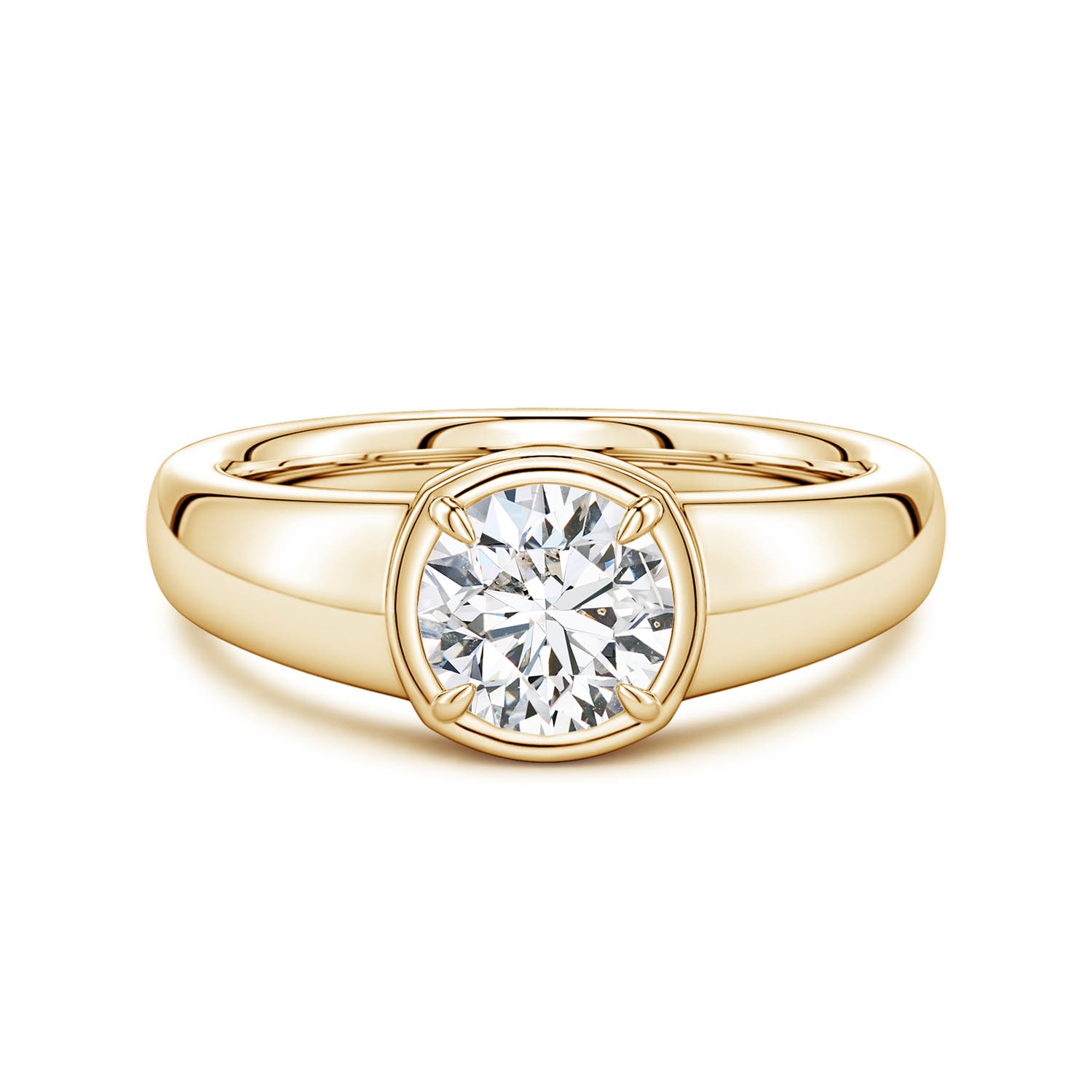 6.4mm HSI2 Bezel and Prong Round Diamond Solitaire Engagement Ring in 18K Yellow Gold