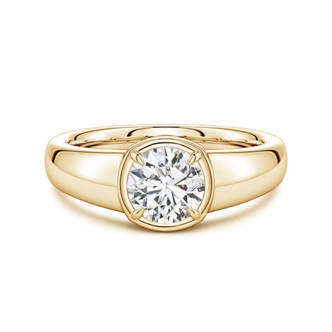 6.4mm HSI2 Bezel and Prong Round Diamond Solitaire Engagement Ring in 18K Yellow Gold