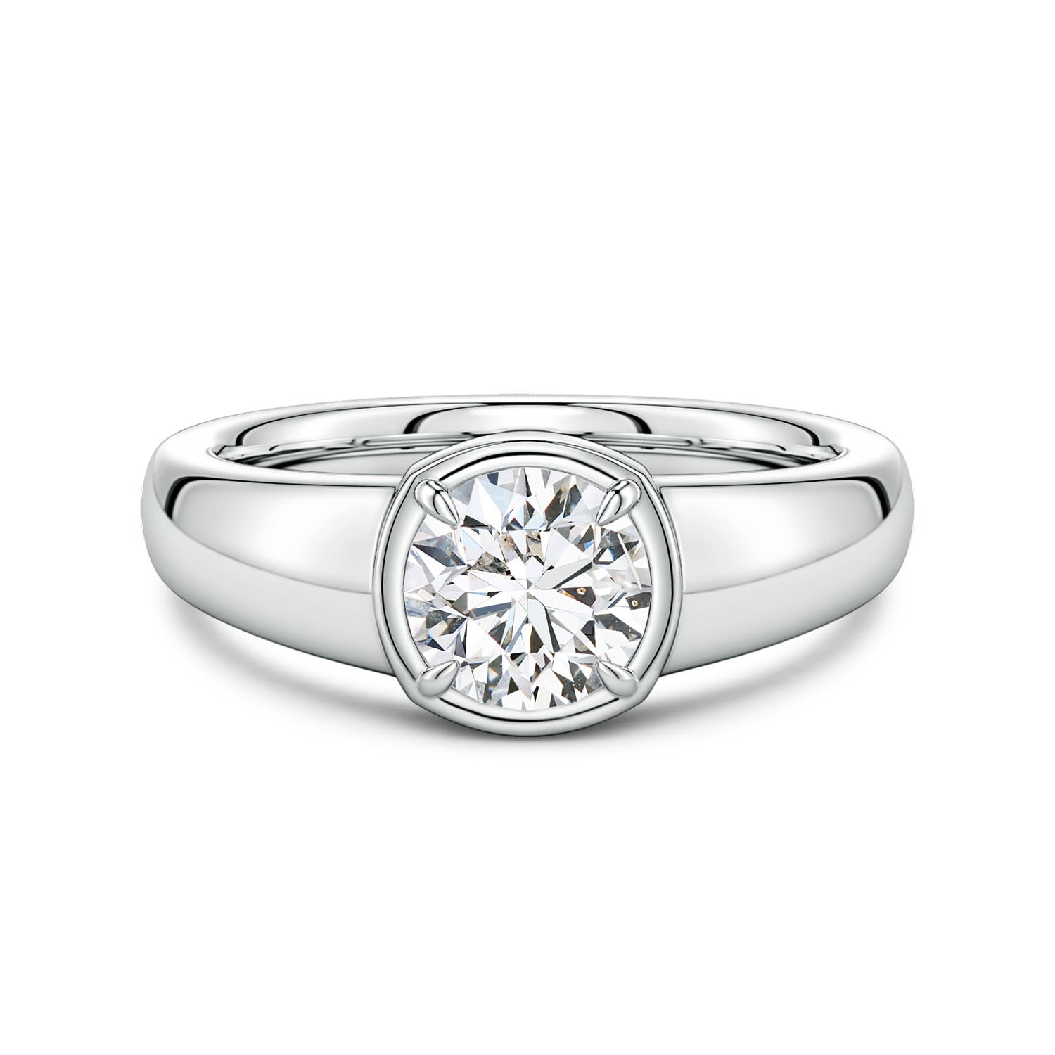 6.4mm HSI2 Bezel and Prong Round Diamond Solitaire Engagement Ring in White Gold