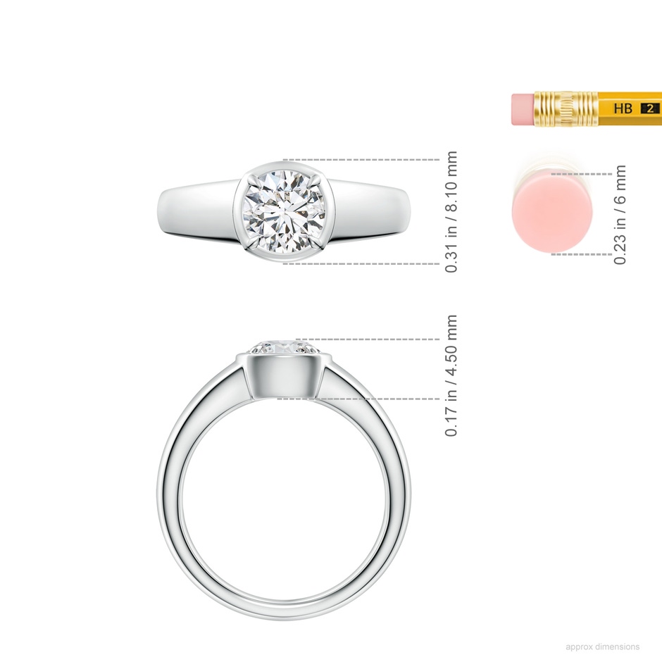 6.4mm HSI2 Bezel and Prong Round Diamond Solitaire Engagement Ring in White Gold ruler