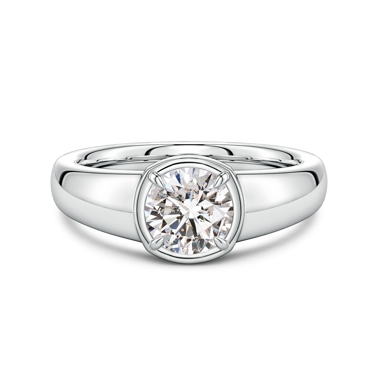 6.4mm IJI1I2 Bezel and Prong Round Diamond Solitaire Engagement Ring in 18K White Gold