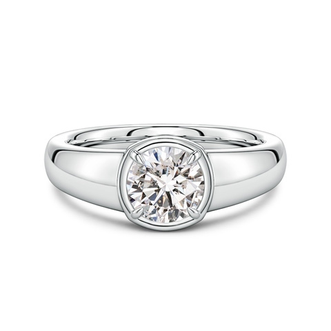 6.4mm IJI1I2 Bezel and Prong Round Diamond Solitaire Engagement Ring in 18K White Gold