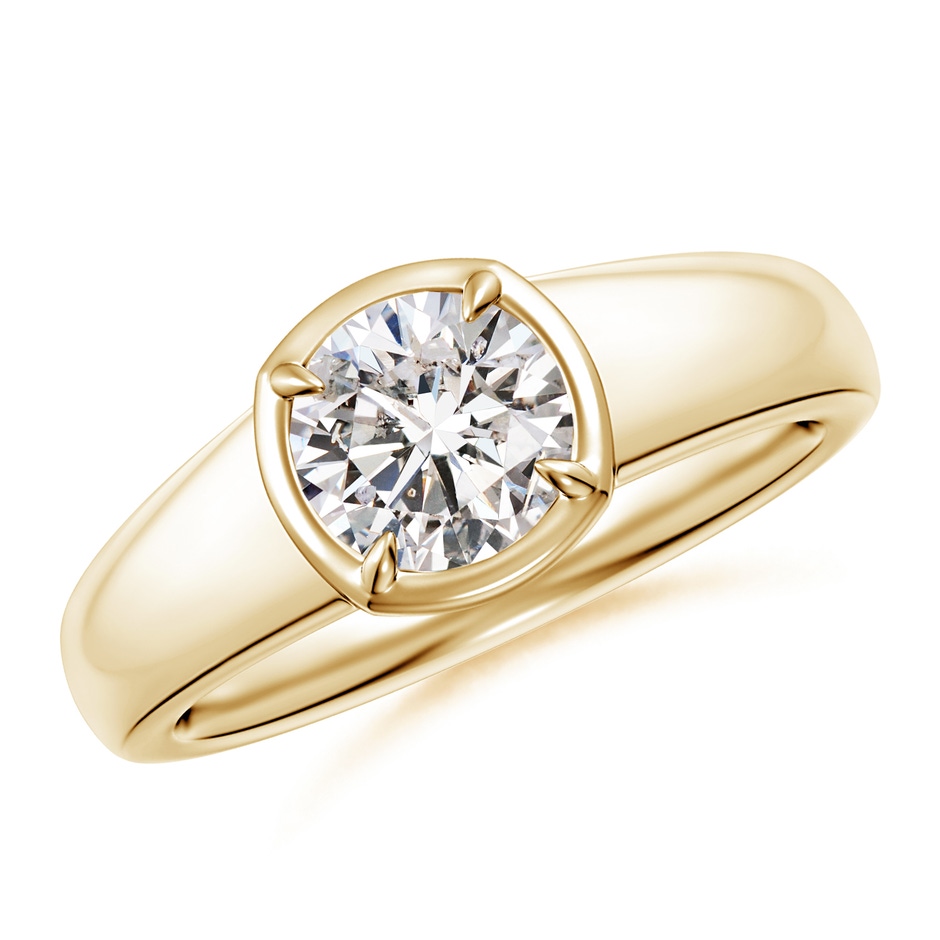 6.4mm IJI1I2 Bezel and Prong Round Diamond Solitaire Engagement Ring in Yellow Gold 