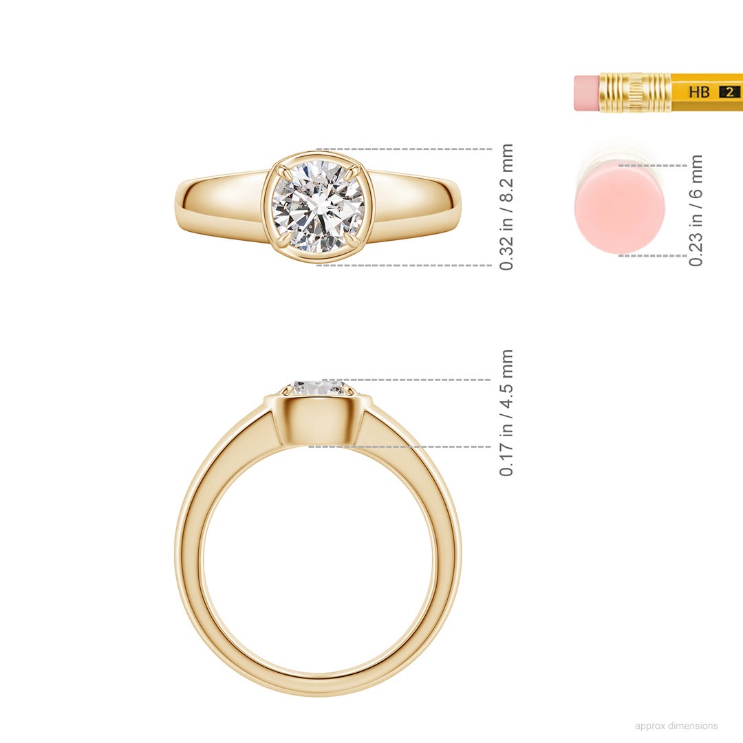 6.4mm IJI1I2 Bezel and Prong Round Diamond Solitaire Engagement Ring in Yellow Gold - ruler