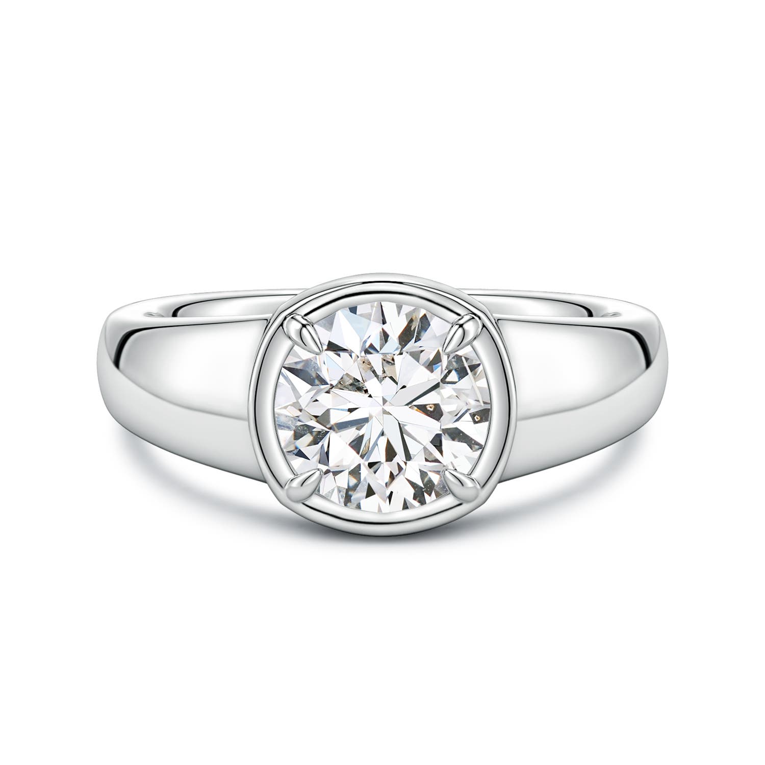8mm HSI2 Bezel and Prong Round Diamond Solitaire Engagement Ring in White Gold