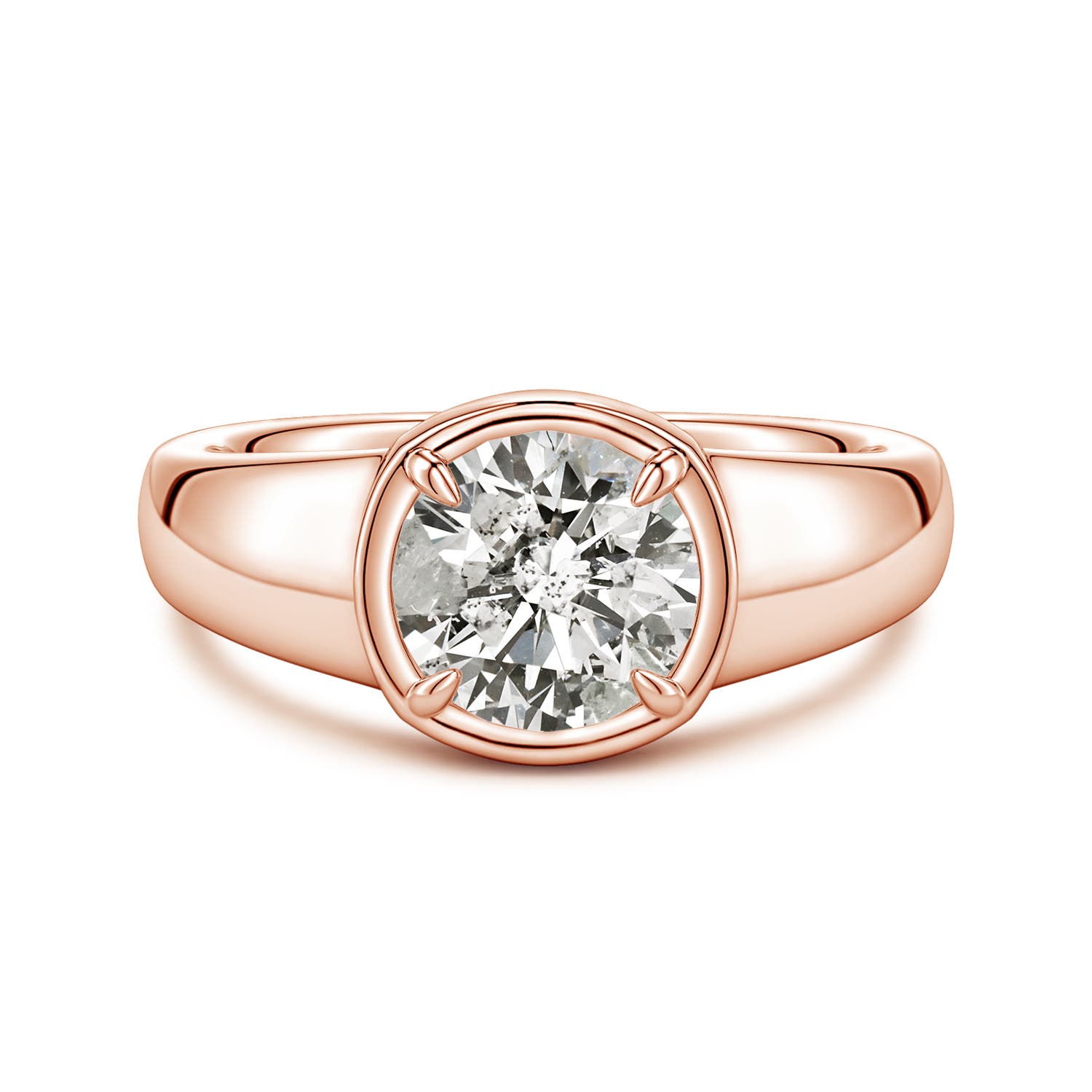 8mm KI3 Bezel and Prong Round Diamond Solitaire Engagement Ring in Rose Gold
