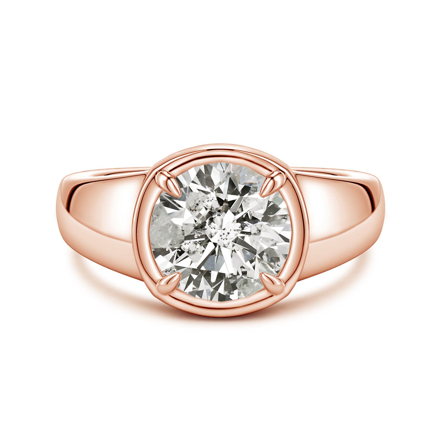 9.2mm KI3 Bezel and Prong Round Diamond Solitaire Engagement Ring in Rose Gold