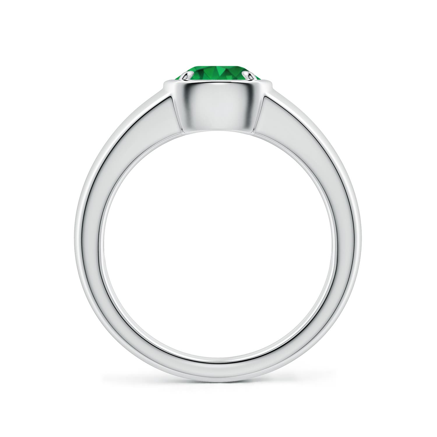 6.5mm AAA Bezel and Prong Round Emerald Solitaire Engagement Ring in 18K White Gold