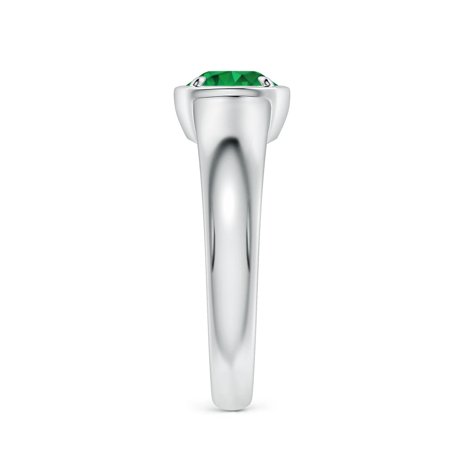 6.5mm AAA Bezel and Prong Round Emerald Solitaire Engagement Ring in White Gold - side 3