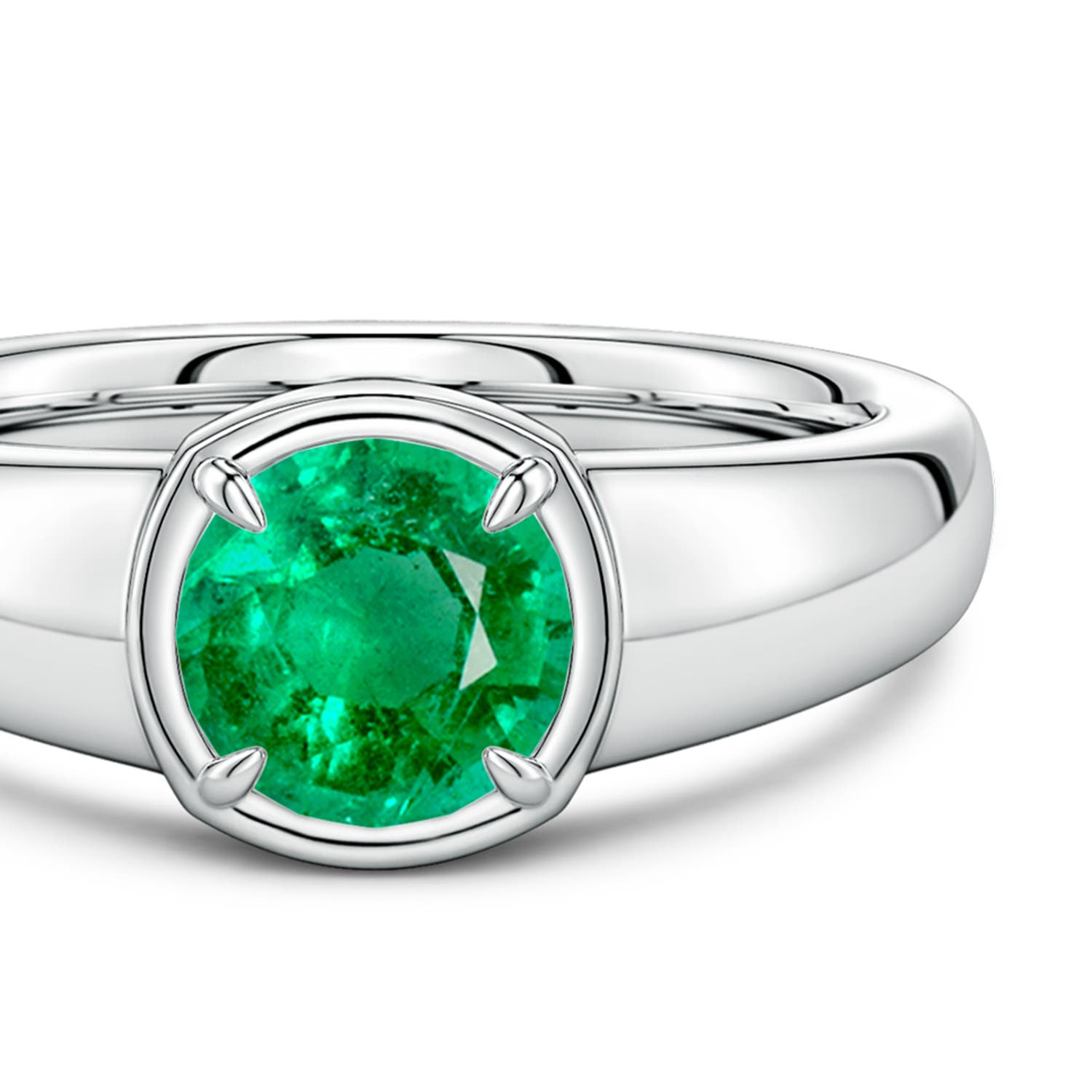 6.5mm AAA Bezel and Prong Round Emerald Solitaire Engagement Ring in White Gold - side 4