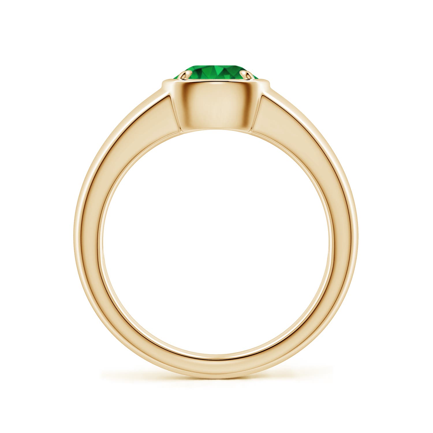 6.5mm AAAA Bezel and Prong Round Emerald Solitaire Engagement Ring in Yellow Gold