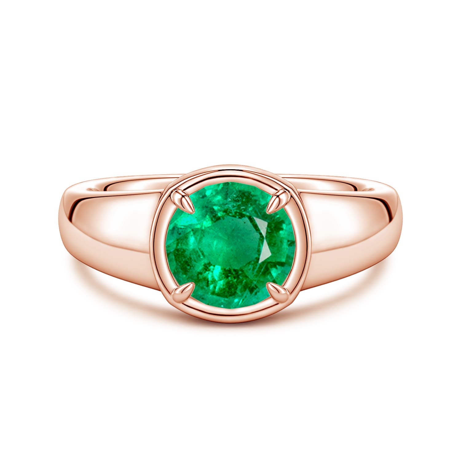 8mm AAA Bezel and Prong Round Emerald Solitaire Engagement Ring in Rose Gold