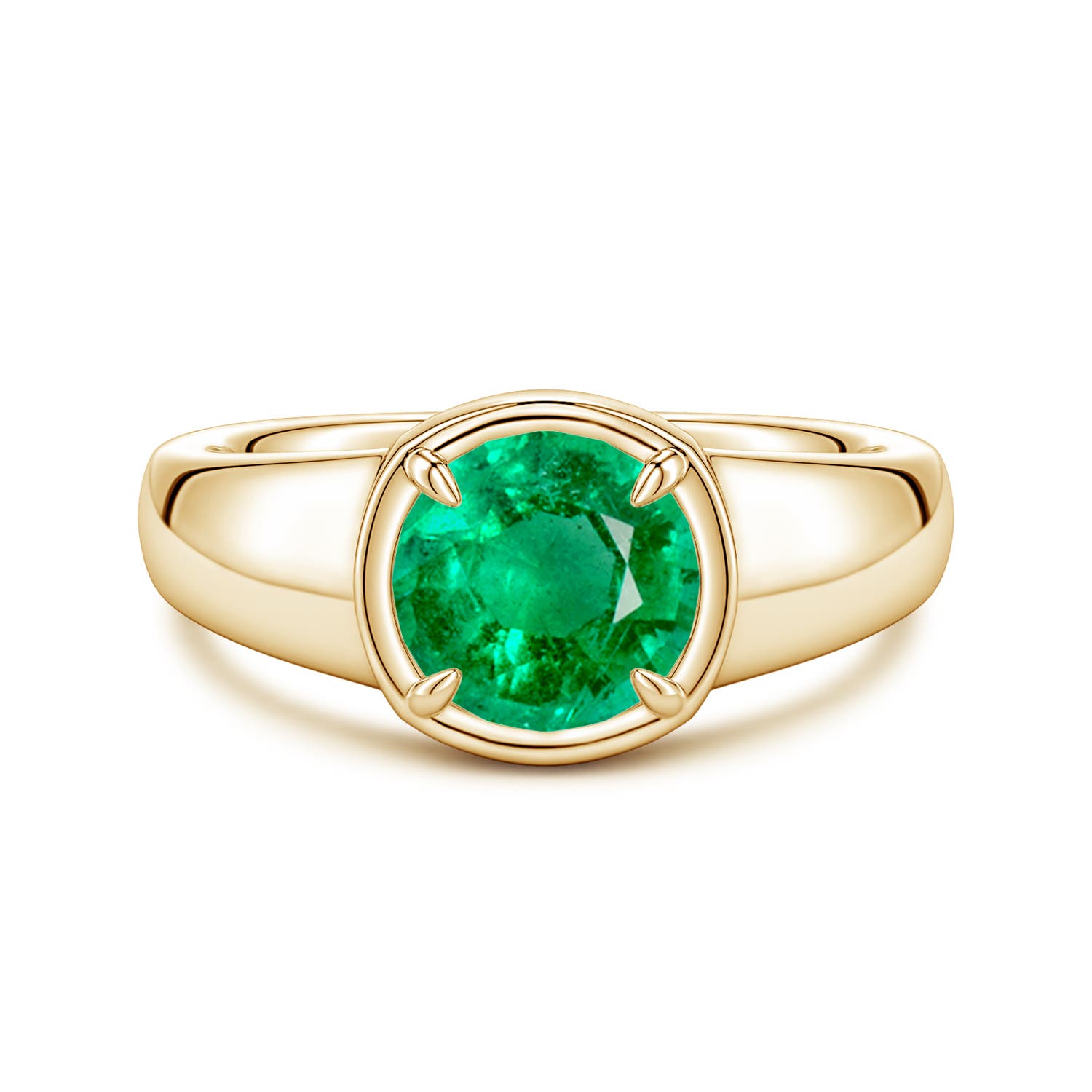 8mm AAA Bezel and Prong Round Emerald Solitaire Engagement Ring in Yellow Gold