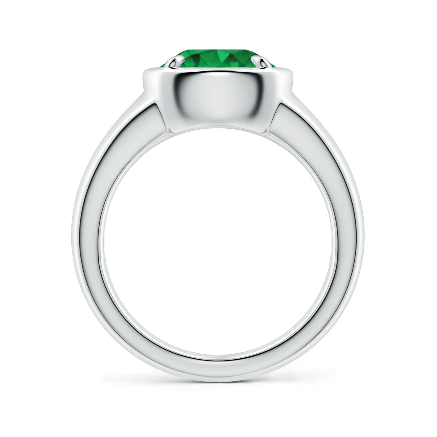 9mm AAA Bezel and Prong Round Emerald Solitaire Engagement Ring in White Gold