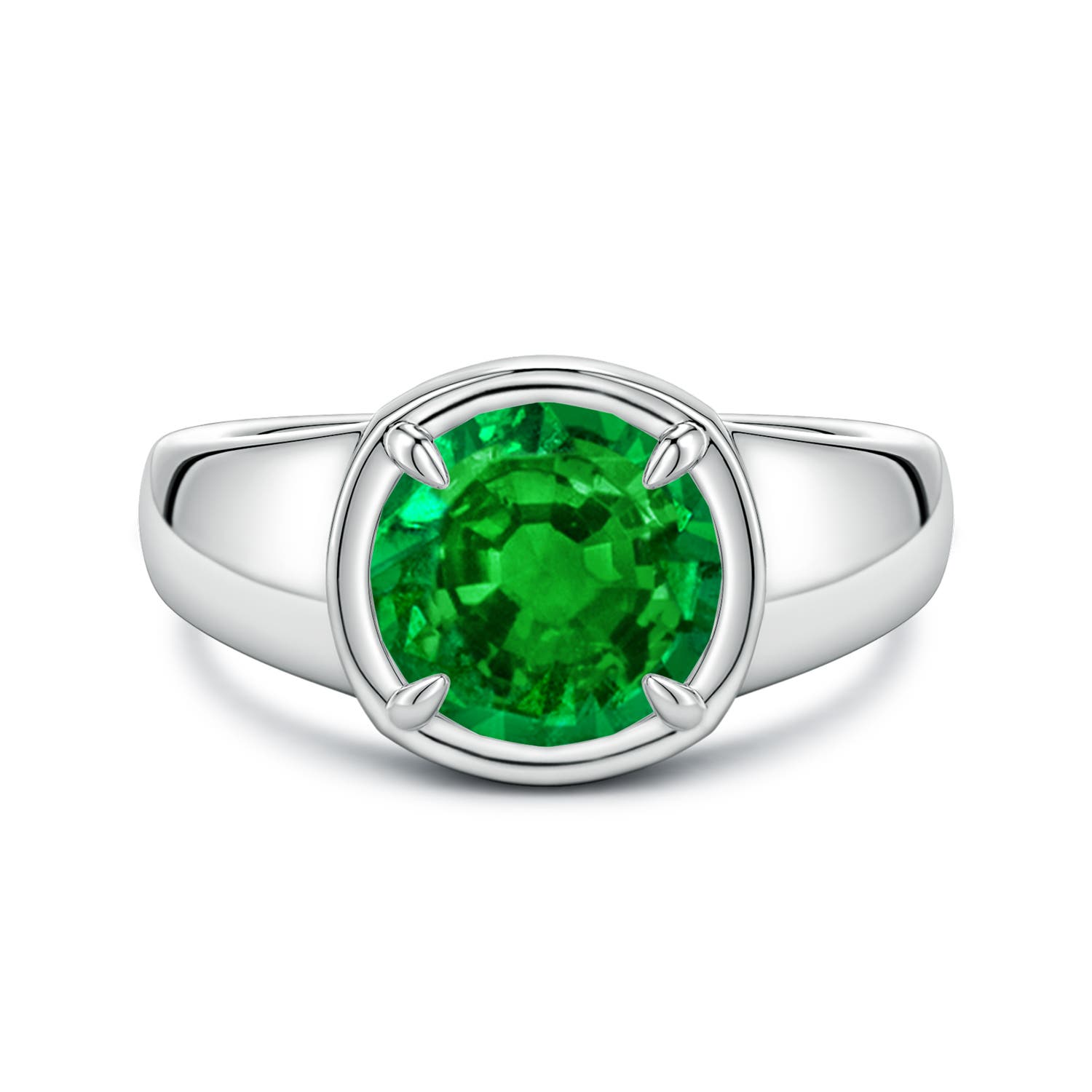 9mm AAAA Bezel and Prong Round Emerald Solitaire Engagement Ring in P950 Platinum