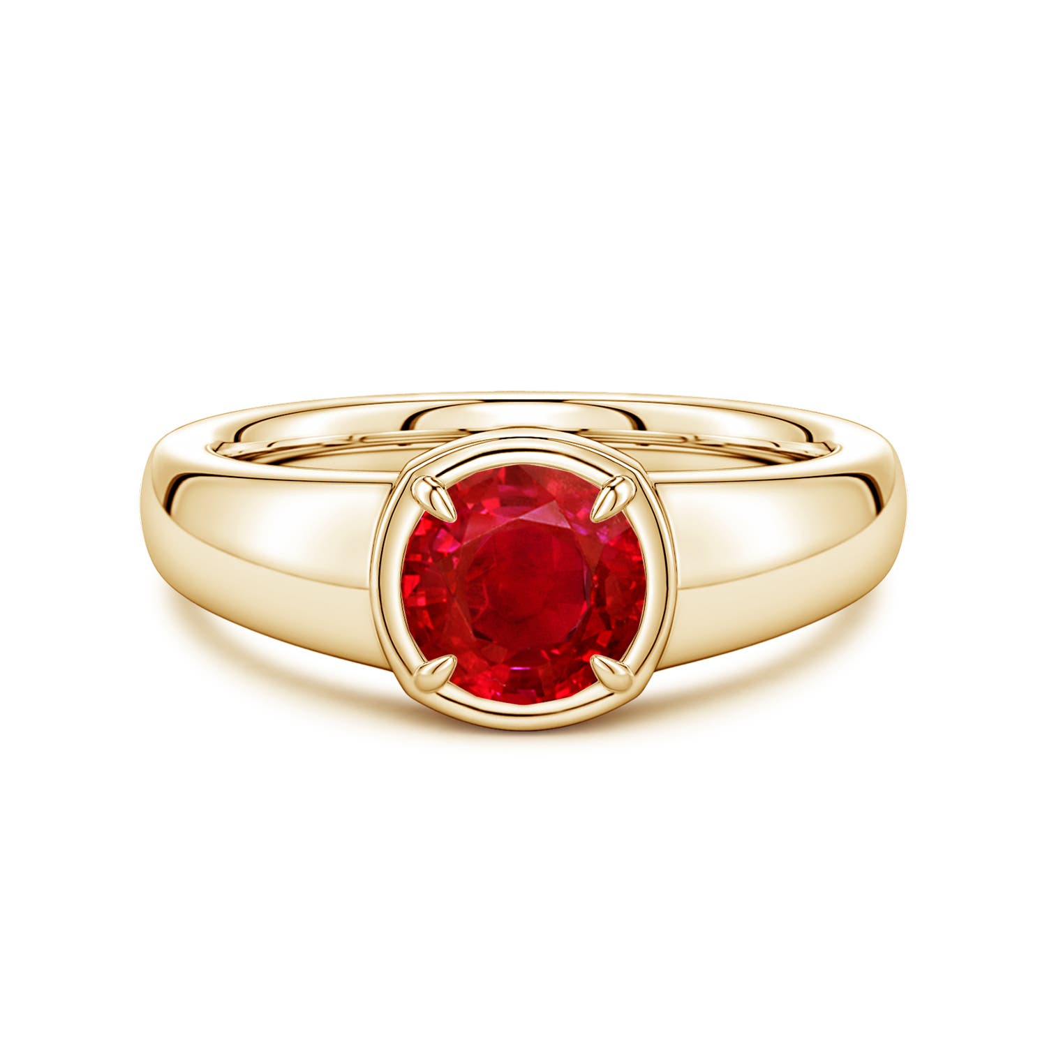 6.5mm AAA Bezel and Prong Round Ruby Solitaire Engagement Ring in Yellow Gold